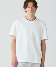 配色ラインドリブネック鹿の子地 半袖Tシャツ