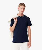 配色ラインドリブネック鹿の子地 半袖Tシャツ