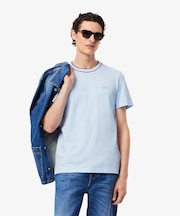 配色ラインドリブネック鹿の子地 半袖Tシャツ