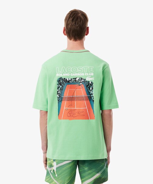 ローラン・ギャロスコラボ 配色ライン バックプリントTシャツ