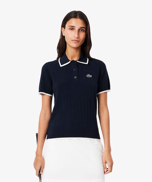 エッジ配色ゴルフニットポロシャツ