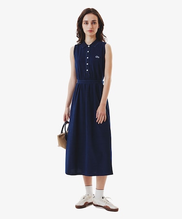 インディゴノースリーブポロドレス / マキシ丈ワンピース