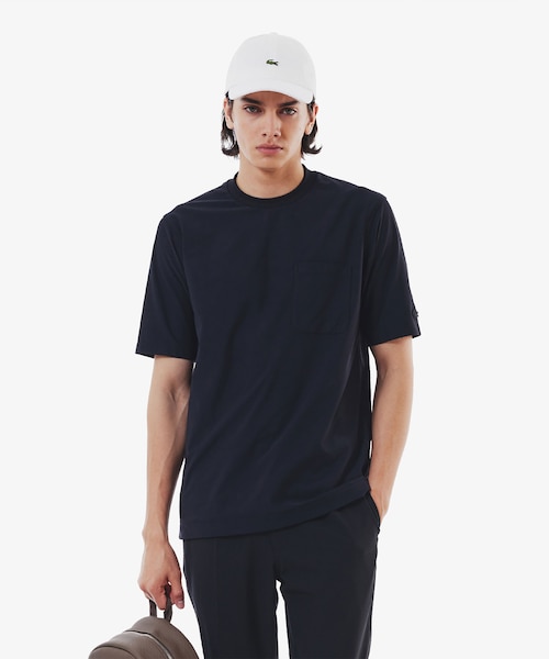 ワンポイントロゴ オーバーサイズ ポケット半袖Tシャツ 透け防止 速乾