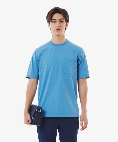 ワンポイントロゴ オーバーサイズ ポケット半袖Tシャツ 透け防止 速乾 ストレッチ