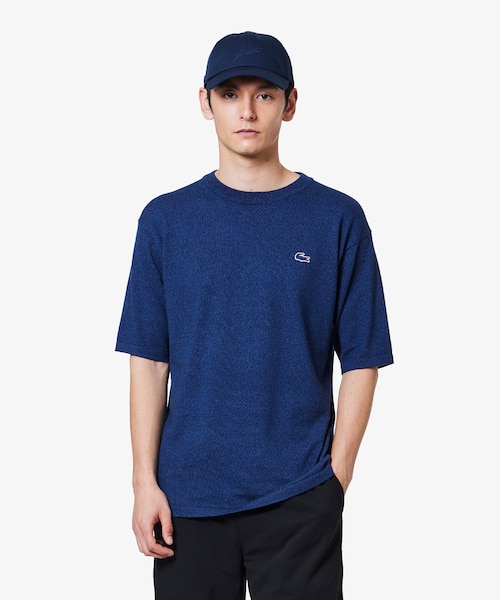 【インディゴブルー】インディゴ鹿の子地 モノグラム半袖Tシャツ LACOSTE（ラコステ） tシャツ インディゴ鹿の子地 モノグラム半袖T