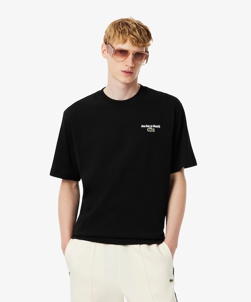 【関税込み】Lacoste ブラック ルーズフィット Tシャツ ルーズフィットヘビーウェイトバックプリントTシャツ|ラコステ
