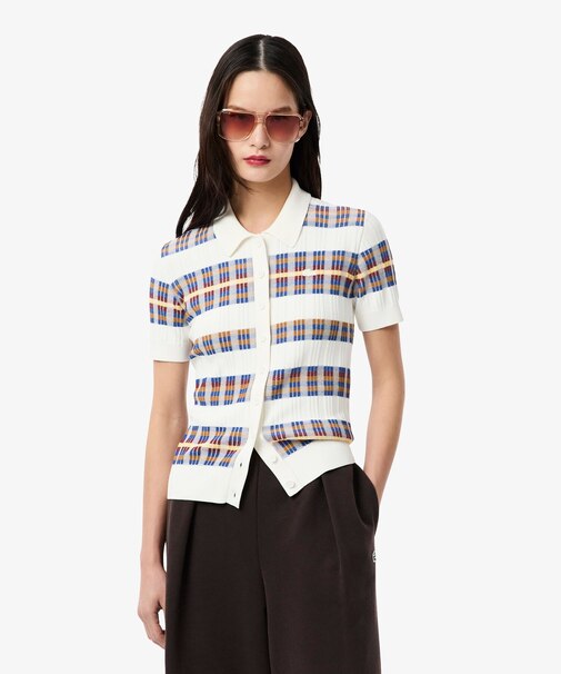 マルチカラーリブニットシャツ