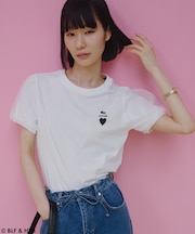チュールスリーブロゴ刺繍 Tシャツ