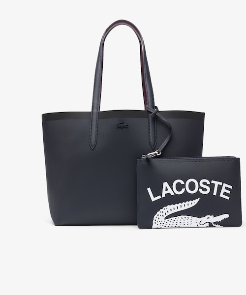 ラコステ（LACOSTE）/アンナシーズナル クロック×鹿の子リバーシブルトートバッグ / ブラック×ワインレッド アンナシーズナル クロック×鹿の子リバーシブルトートバッグ