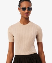 3Dニッティングショートスリーブメリノウール ハイゲージニットセーター