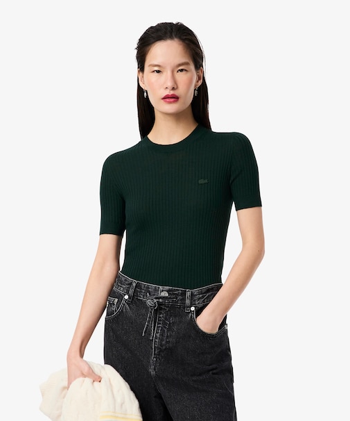 3Dニッティングショートスリーブメリノウールセーター