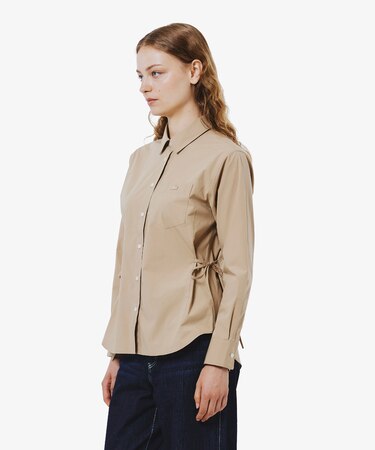 リボンディテール ストレッチロングスリーブシャツ