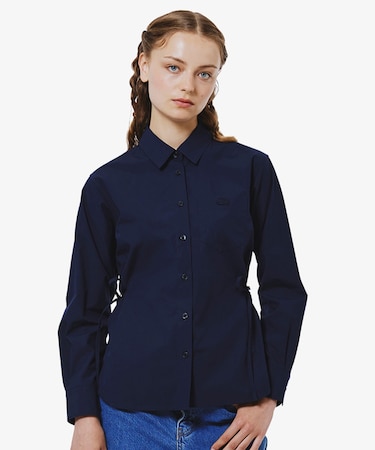 リボンディテール ストレッチロングスリーブシャツ