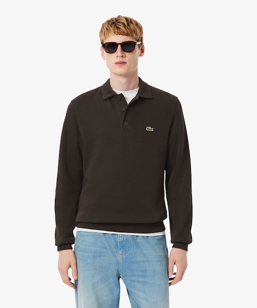 コットンニットロングスリーブポロシャツ