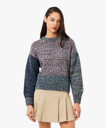 ハイネックミックスカラークレイジーパターンセーター