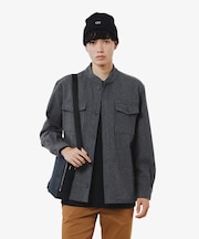 ウールブレンドメルトン スタンドカラーシャツブルゾン