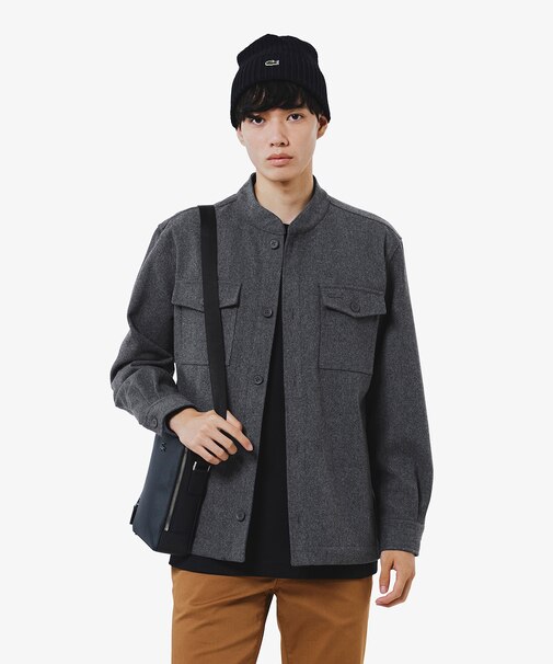 ウールブレンドメルトン スタンドカラーシャツブルゾン