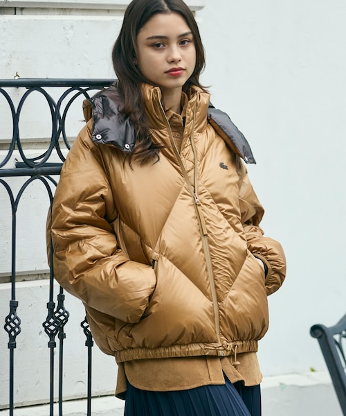 オーバーサイズ撥水ナイロンダウンジャケット / フード取り外し可<br