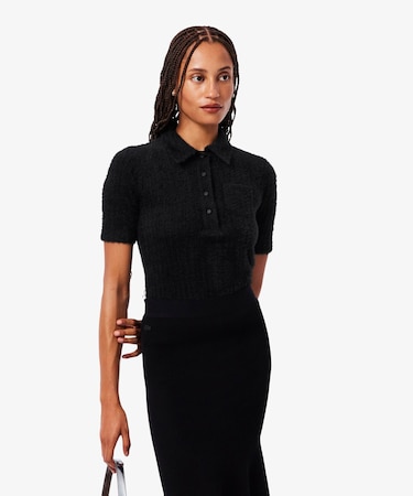 スリムフィットシャギーリブニットポロシャツ