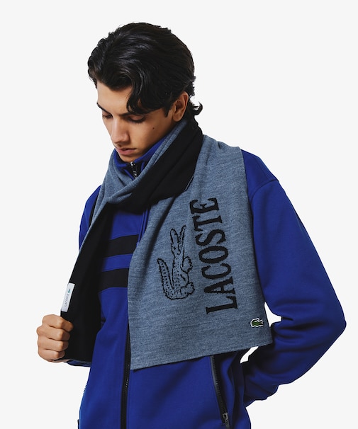 ウールブレンド ワニロゴジャカードマフラー