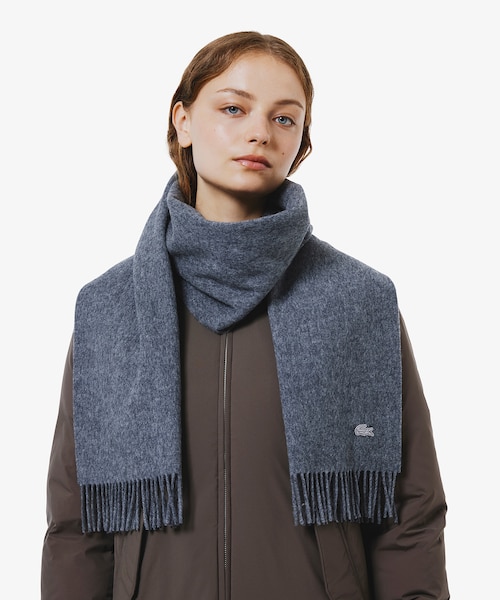 新品タグ付！LACOSTE ボーダーマフラー ウール100% ネイビー 新品タグ付！LACOSTE ボーダーマフラー ウール100% ネイビー