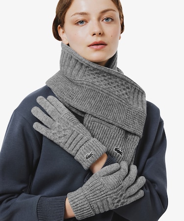 アラン柄ブレンドウールニットグローブ