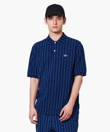 インディゴ鹿の子地ポロシャツ