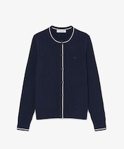 配色ライン入りケーブルニットカーディガン