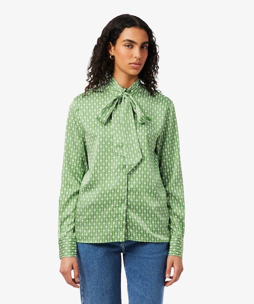 テニスコート柄ボウタイサテンシャツ