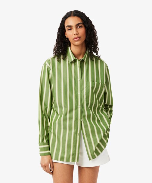 オーバーサイズストライプポプリンシャツ