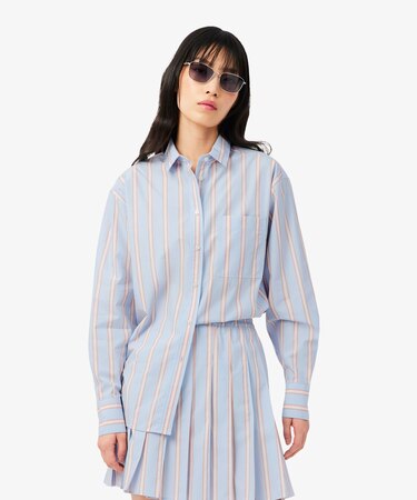 オーバーサイズストライプポプリンシャツ
