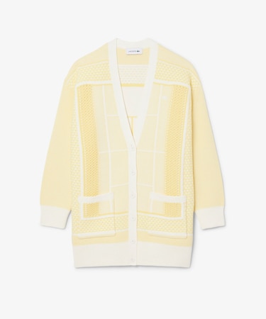 テニスコートジャカードロングニットカーディガン