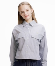 ダブルポケット クロップド丈 ストライプシャツ