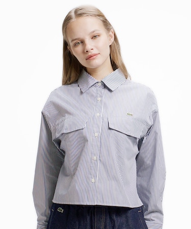 ダブルポケット クロップド丈 ストライプシャツ