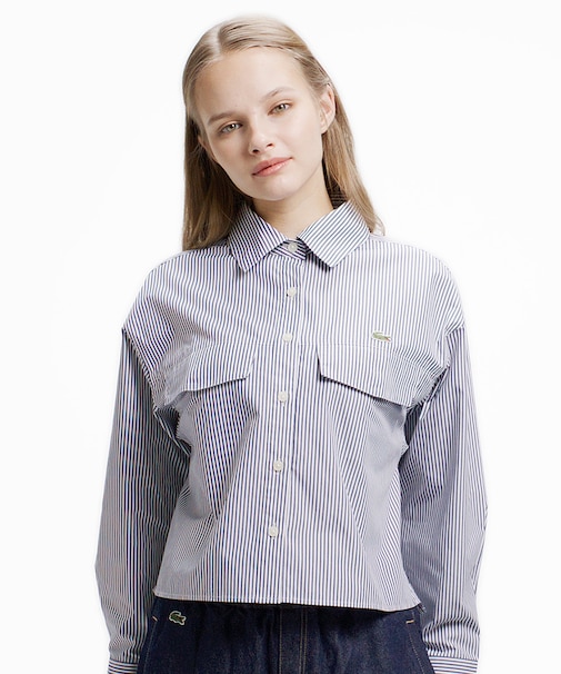 ダブルポケット クロップド丈 ストライプシャツ