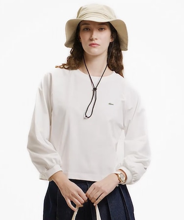 クロップド丈 バルーンスリーブ ギャザー ロングスリーブTシャツ