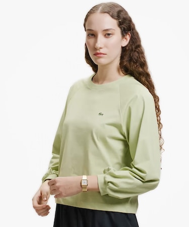 クロップド丈 バルーンスリーブ ギャザー ロングスリーブTシャツ