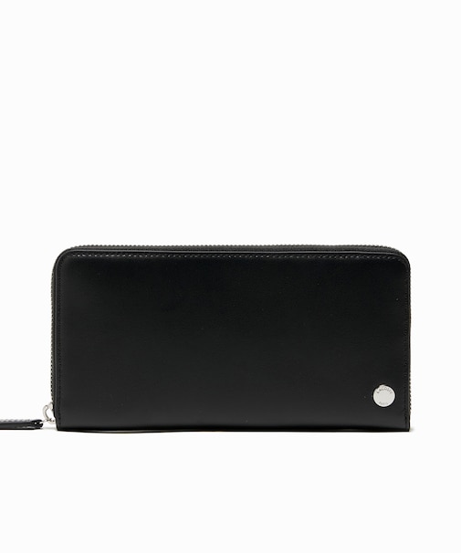 シルバーブローチラウンドジップレザーロングウォレット