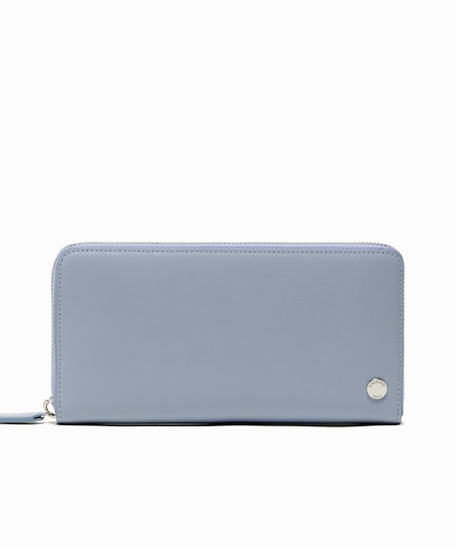 シルバーブローチラウンドジップレザーロングウォレット
