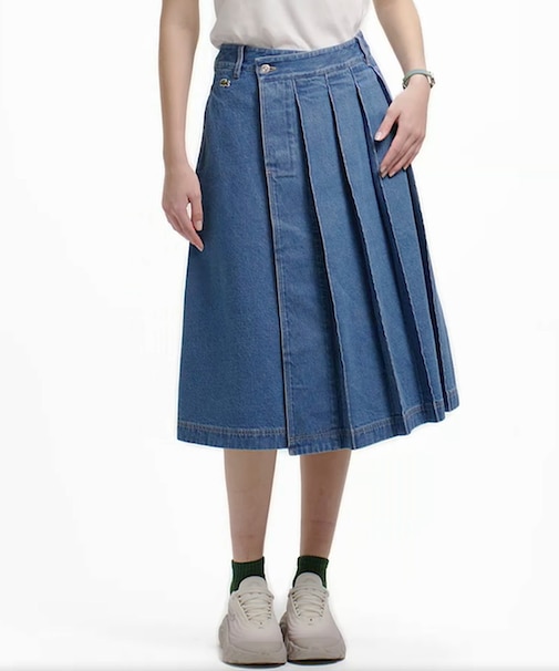 アシンメトリーデニムプリーツラップスカート
