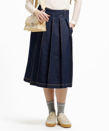 アシンメトリーデニムプリーツラップスカート