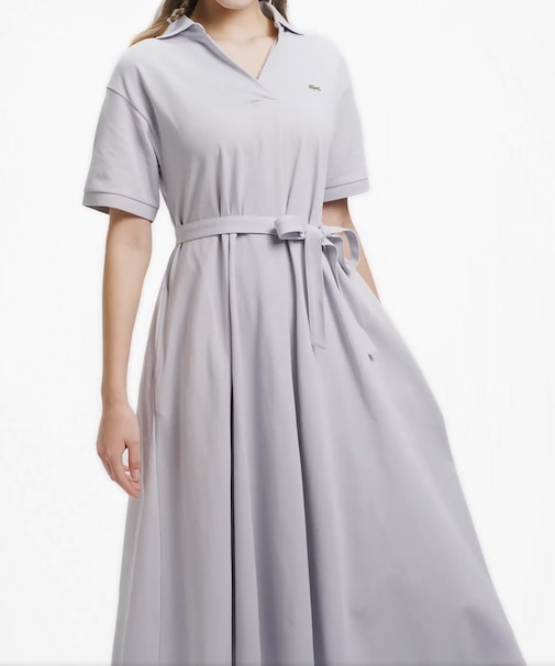 スキッパーネックポロドレス / マキシ丈フレアワンピース