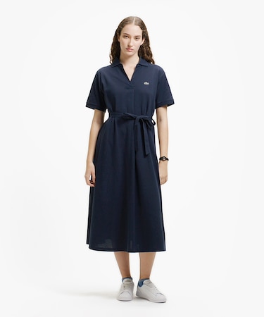 スキッパーネックポロドレス / マキシ丈フレアワンピース