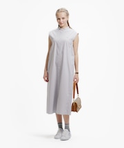 Aラインノースリーブシャツドレス / ミモレ丈シャツワンピース