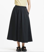 ストレッチタイプライター ギャザー フレアスカート マキシ丈