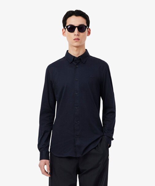 スリムフィットミニマル長袖ボタンシャツ