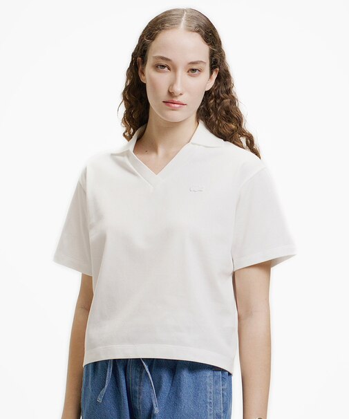 鹿の子地サッカーシャツ / スキッパーネックポロ