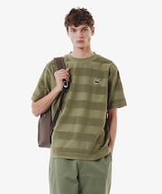 オーバーサイズ パイル地切り替え同色ボーダーTシャツ