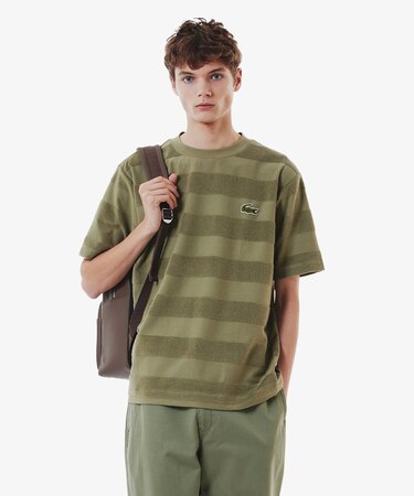 オーバーサイズ パイル地切り替え同色ボーダーTシャツ