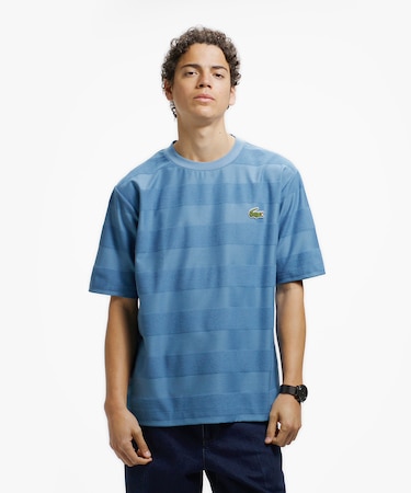 オーバーサイズ パイル地切り替え同色ボーダーTシャツ